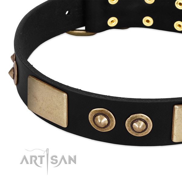 Durable D-ring on genuine leather dog collar for your doggie