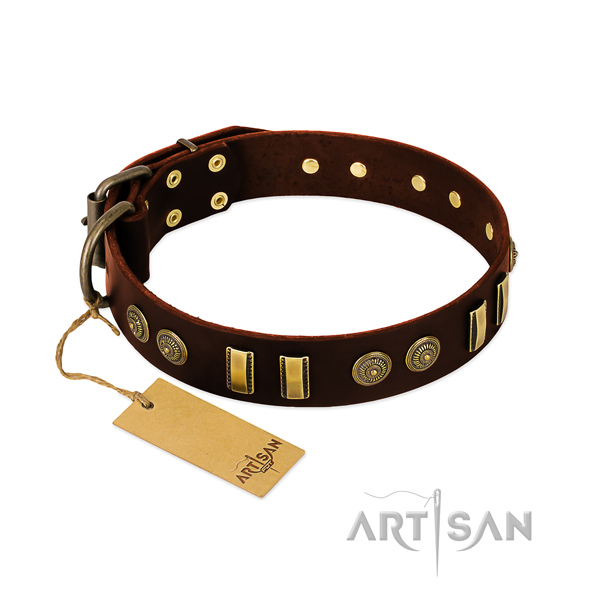Corrosion proof decorations on full grain leather dog collar for your doggie