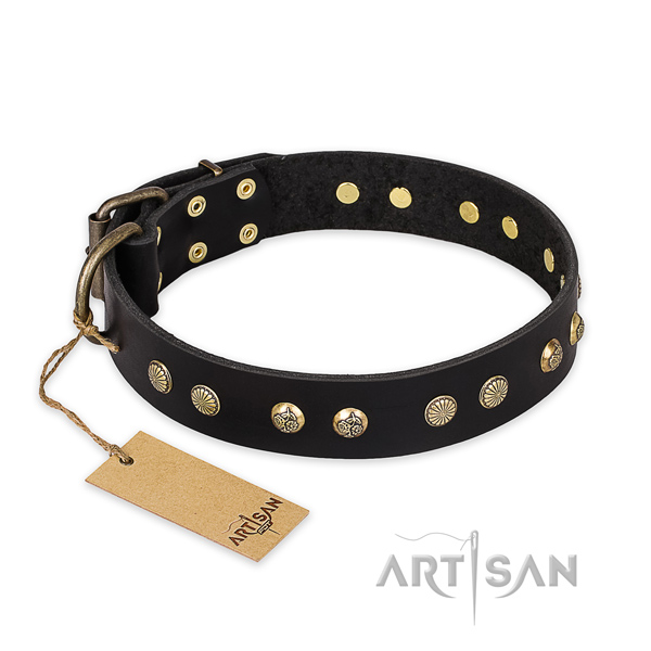 Convenient leather dog collar with rust-proof hardware