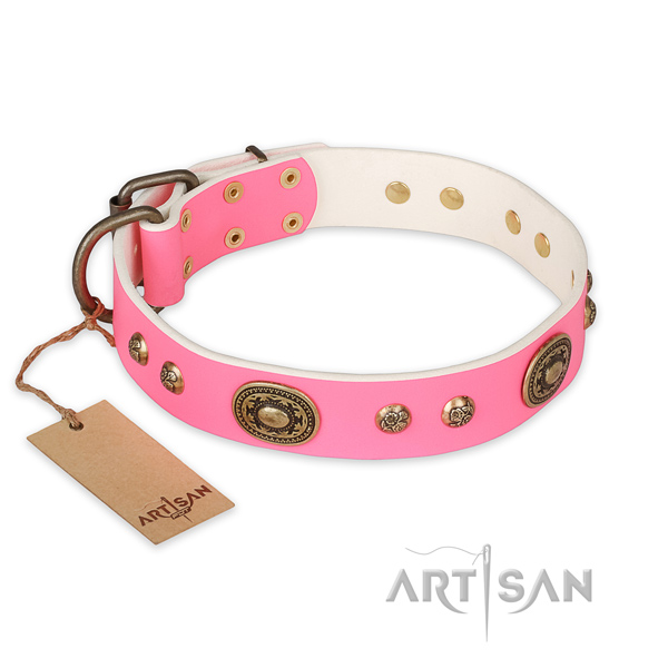 Top quality natural genuine leather dog collar for fancy walking