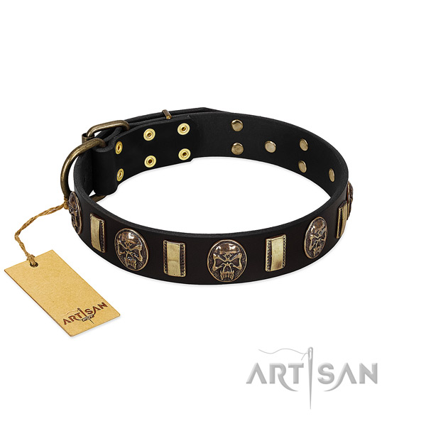Comfortable leather dog collar for handy use