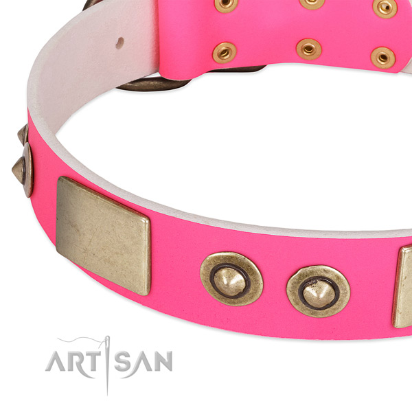 Strong buckle on full grain genuine leather dog collar for your dog