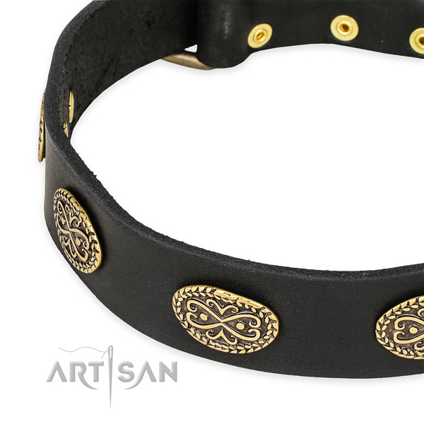 Convenient full grain genuine leather collar for your handsome doggie