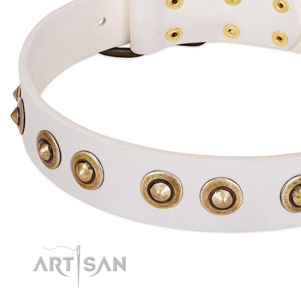 Strong fittings on full grain natural leather dog collar for your canine