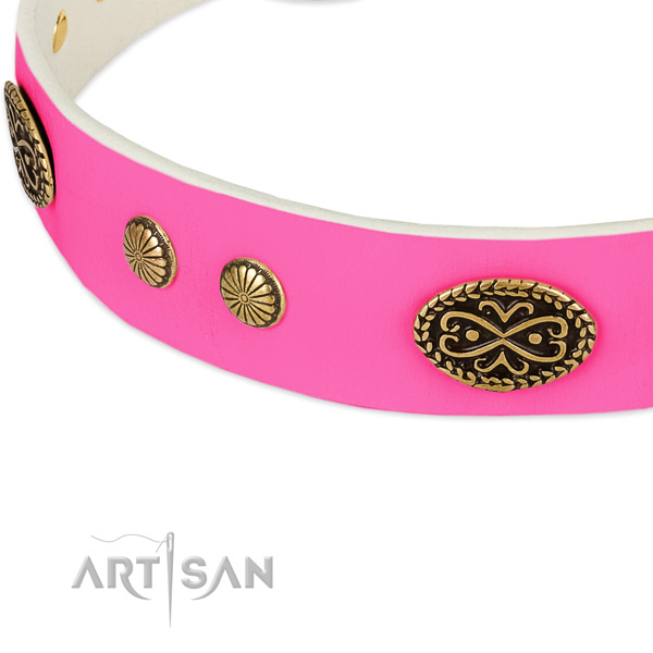 Durable traditional buckle on full grain natural leather dog collar for your doggie