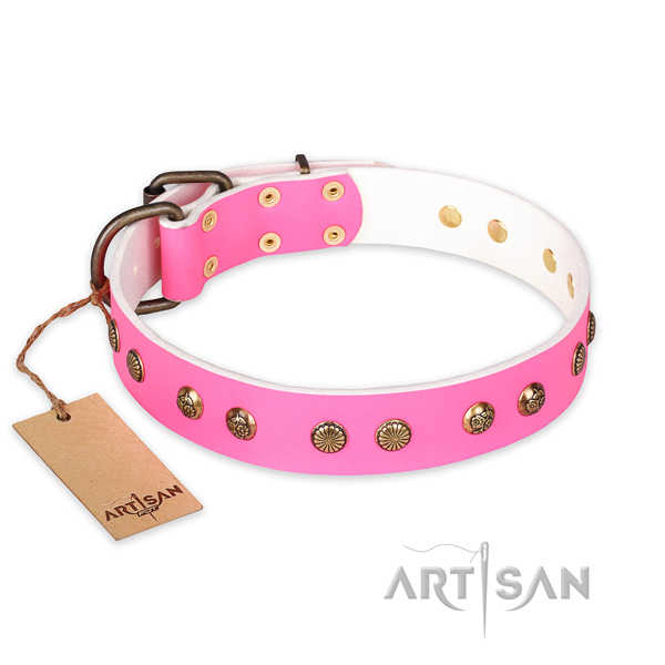 Perfect fit full grain leather dog collar with durable D-ring