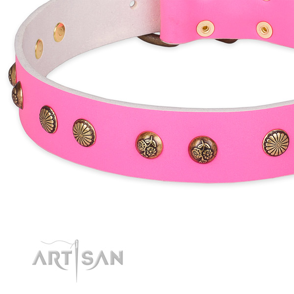 Comfortable genuine leather collar for your stylish four-legged friend