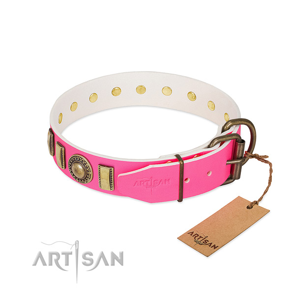 Strong full grain genuine leather dog collar handcrafted for your four-legged friend