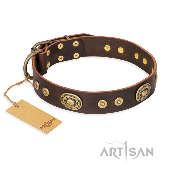 Genuine leather dog collar made of top rate material with corrosion resistant traditional buckle