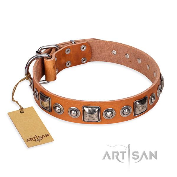 Leather dog collar made of reliable material with corrosion proof hardware