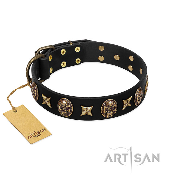 Comfortable natural genuine leather collar for your four-legged friend
