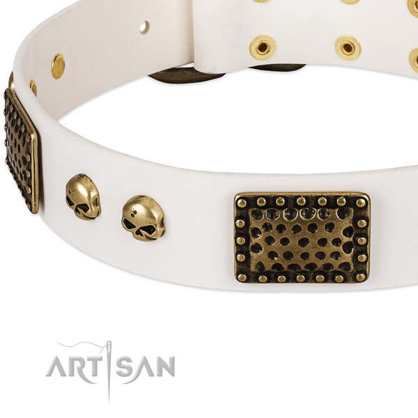 Strong traditional buckle on natural leather dog collar for your doggie