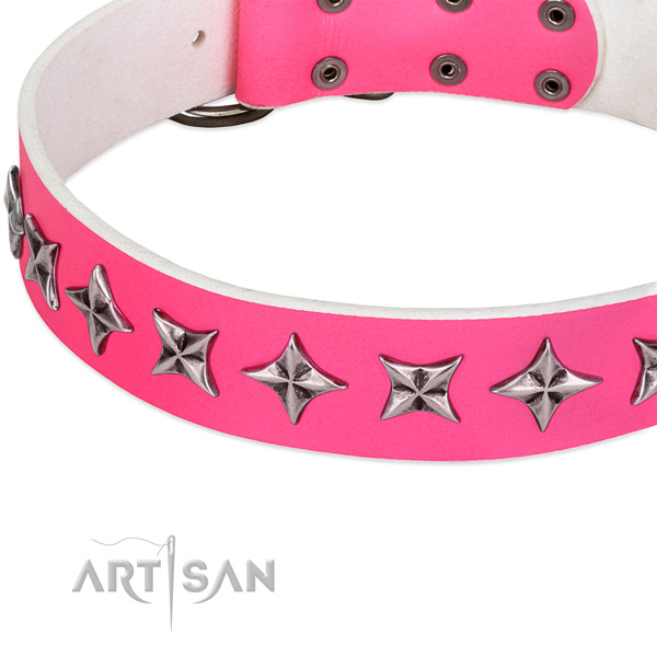 Basic training decorated dog collar of quality leather