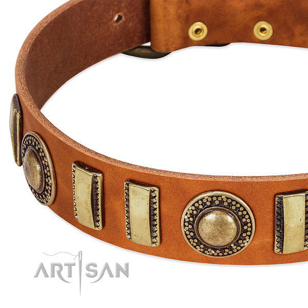 Top rate full grain leather dog collar with rust resistant buckle