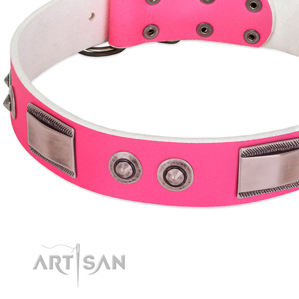 Exceptional full grain natural leather collar with studs for your canine