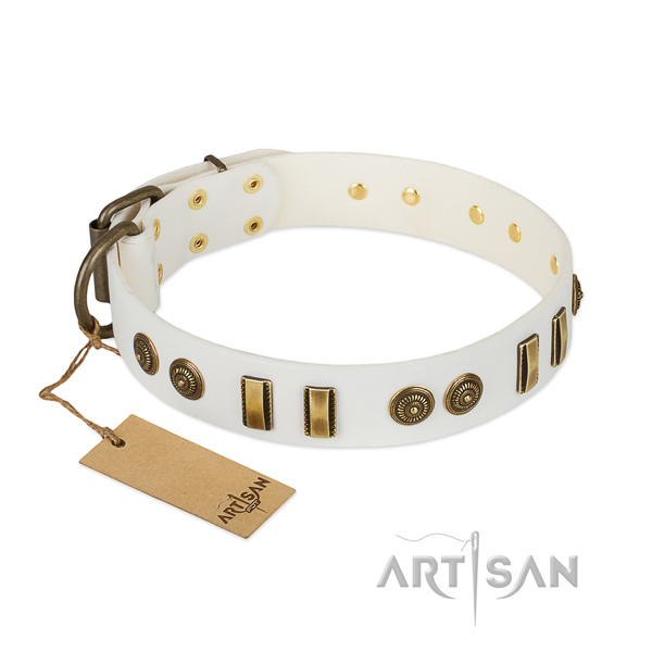 Corrosion proof hardware on full grain leather dog collar for your pet