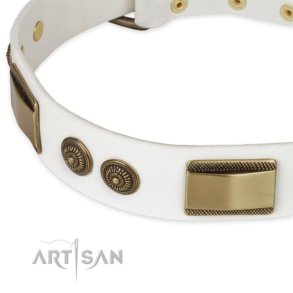 Strong adornments on natural genuine leather dog collar for your doggie