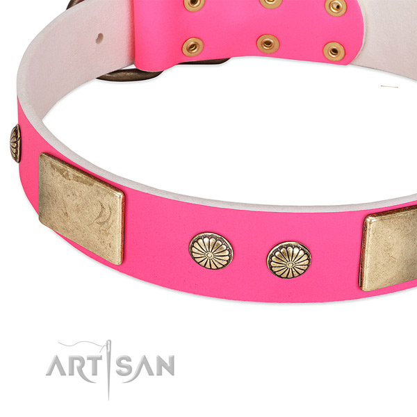 Rust-proof fittings on full grain natural leather dog collar for your four-legged friend