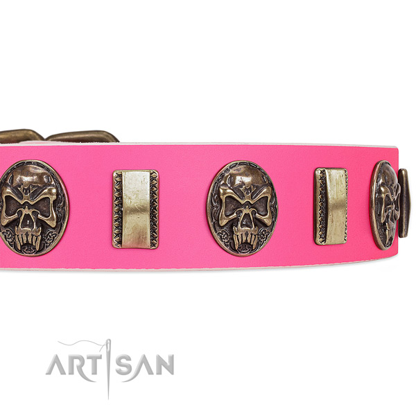 Strong fittings on genuine leather dog collar for your canine