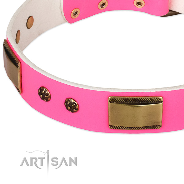 Durable traditional buckle on full grain genuine leather dog collar for your canine