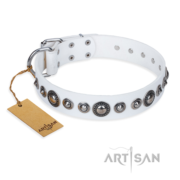 Leather dog collar made of soft material with durable D-ring