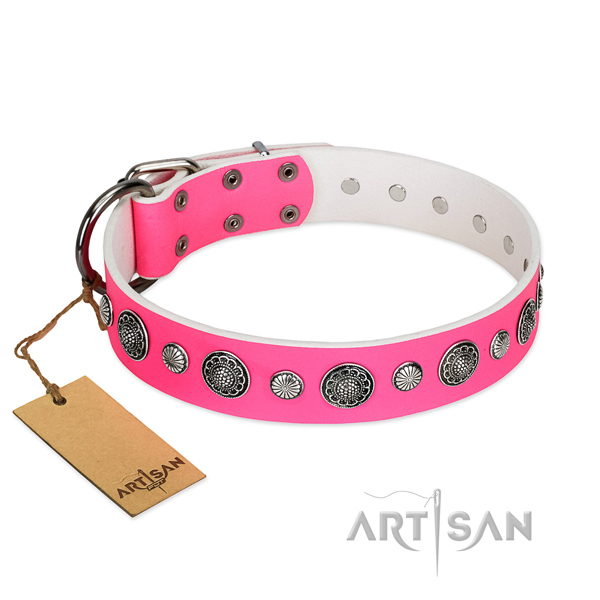Top rate Full grain natural leather dog collar with corrosion resistant buckle