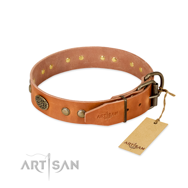 Rust resistant fittings on genuine leather dog collar for your dog