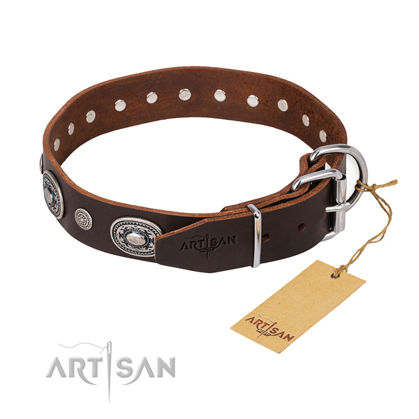 Reliable genuine leather dog collar created for comfy wearing