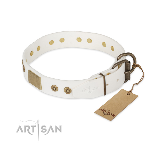 Full grain genuine leather dog collar with strong traditional buckle and decorations