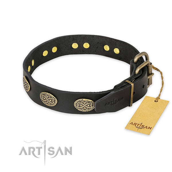 Rust resistant hardware on leather collar for your beautiful doggie