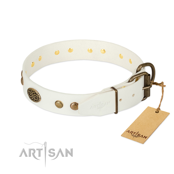 Durable D-ring on full grain natural leather dog collar for your canine