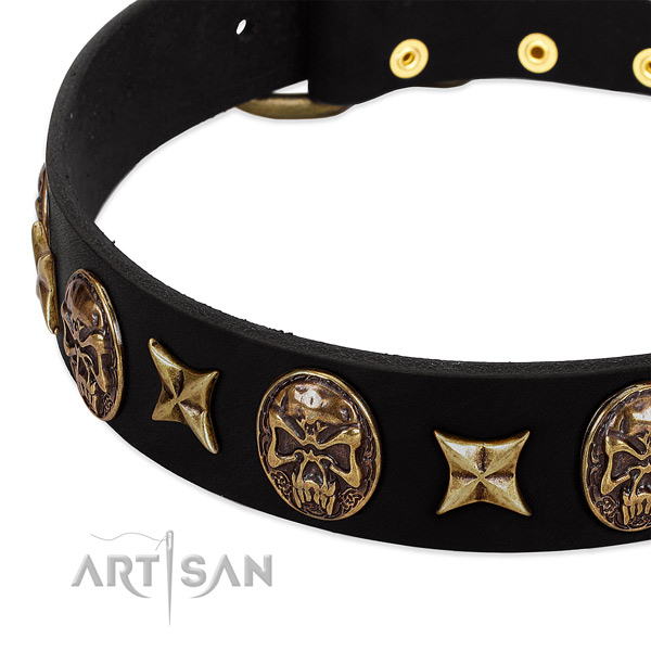 Rust resistant D-ring on full grain genuine leather dog collar for your dog
