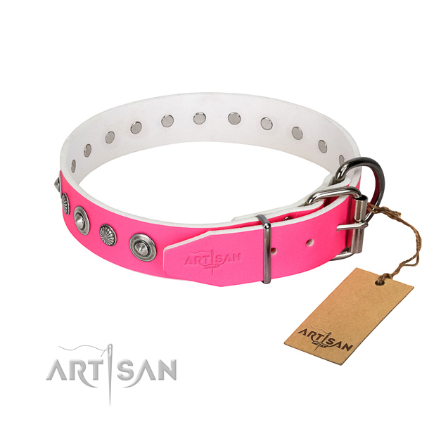 Best quality full grain genuine leather dog collar with extraordinary decorations