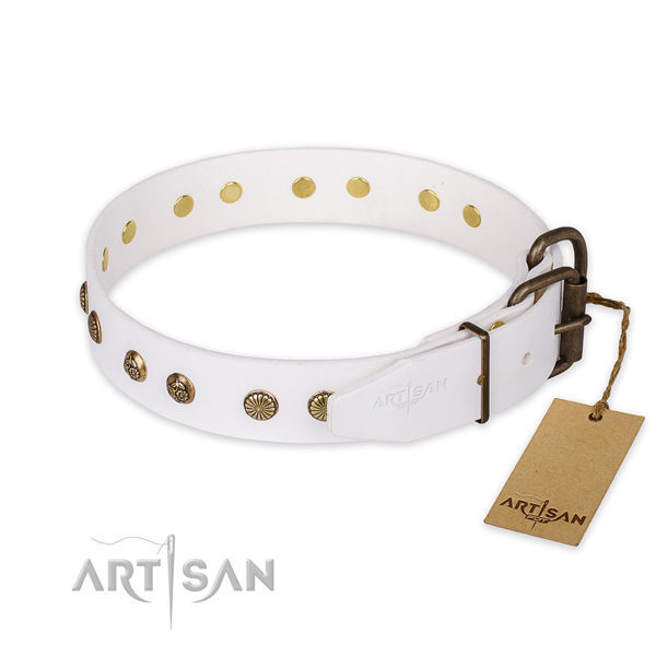 Strong D-ring on full grain genuine leather collar for your handsome doggie