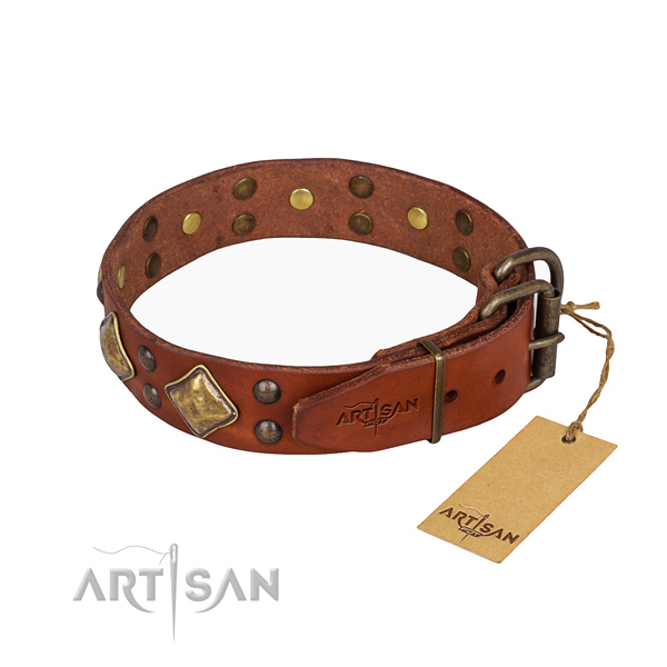 Full grain genuine leather dog collar with awesome corrosion resistant adornments