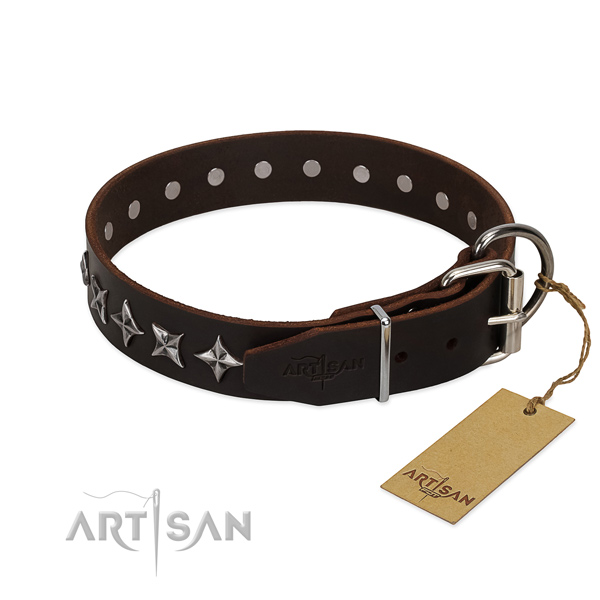 Basic training embellished dog collar of quality natural leather