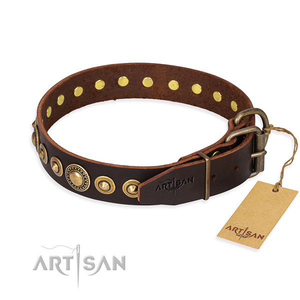 Soft full grain natural leather dog collar crafted for comfortable wearing