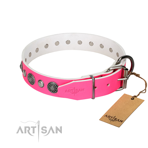 Quality genuine leather dog collar with rust-proof hardware
