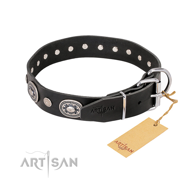 Soft to touch full grain natural leather dog collar crafted for comfortable wearing