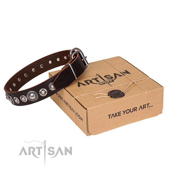 Genuine leather dog collar made of high quality material with corrosion resistant fittings