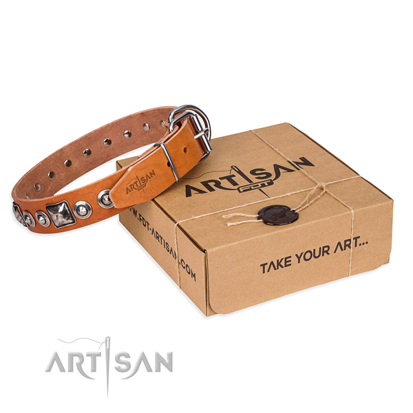 Full grain genuine leather dog collar made of high quality material with corrosion resistant buckle