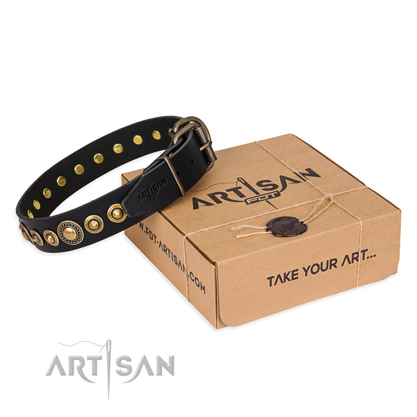 Soft to touch full grain genuine leather dog collar handcrafted for walking