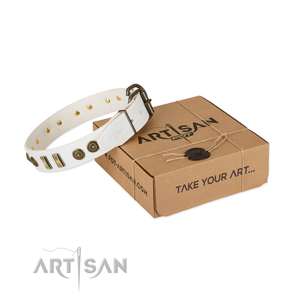 Durable decorations on genuine leather dog collar for your pet