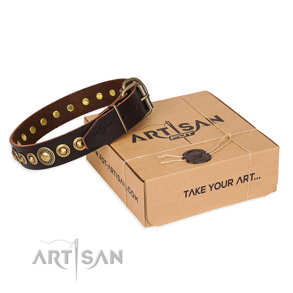 Quality natural genuine leather dog collar handcrafted for handy use