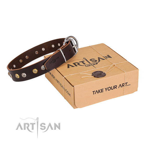 Flexible natural genuine leather dog collar created for easy wearing