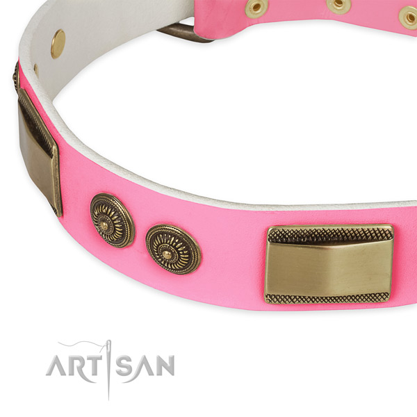 Genuine leather dog collar with studs for comfy wearing