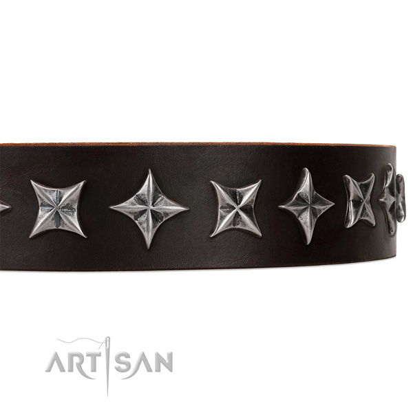 Comfy wearing studded dog collar of fine quality natural leather