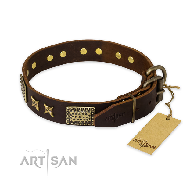 Reliable fittings on full grain natural leather collar for your impressive dog