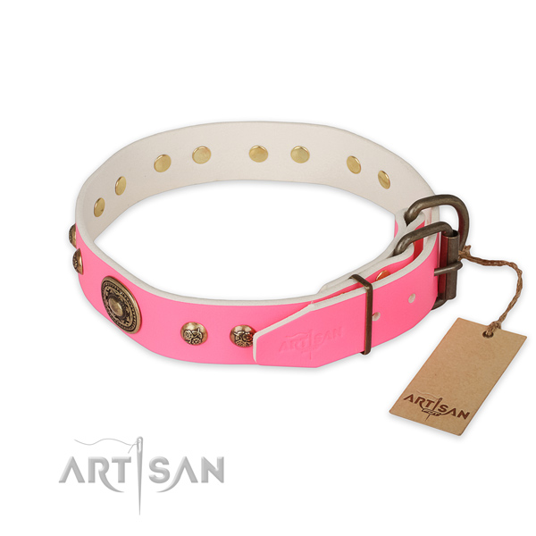 Rust-proof traditional buckle on full grain genuine leather collar for basic training your doggie