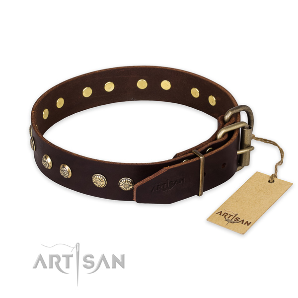 Rust-proof hardware on natural genuine leather collar for your handsome pet